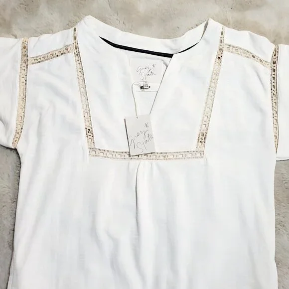 NWT Greylin White Tunic Dress Coastal Resort 100% Cotton Dress Pockets Size  0 - Picture 11 of 12